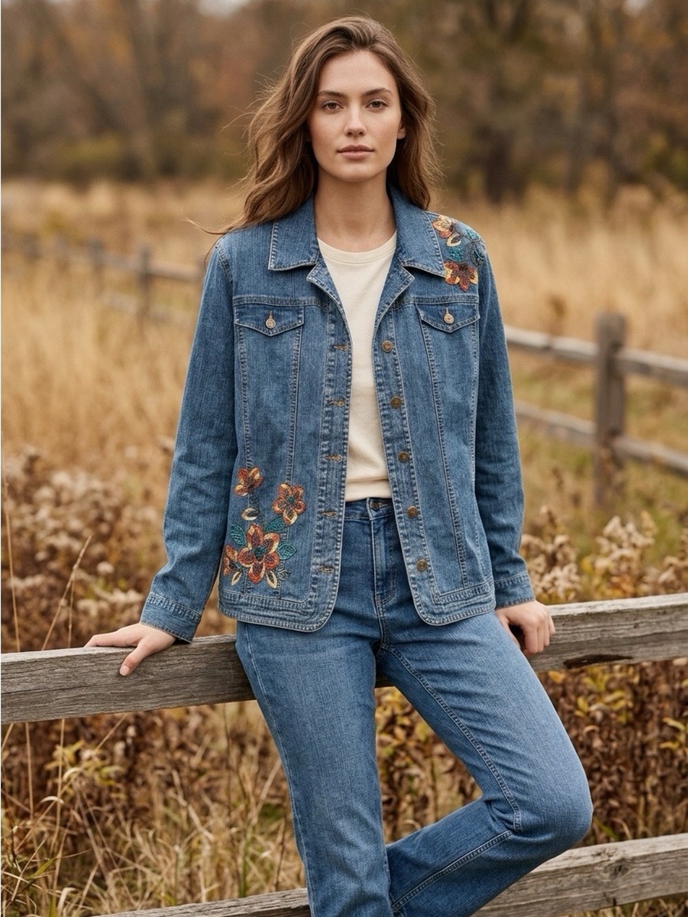 Alfred Dunner Embroidered Denim Jacket